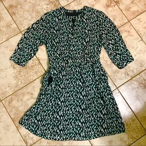 Black/Off-white/Green Peasant Dress